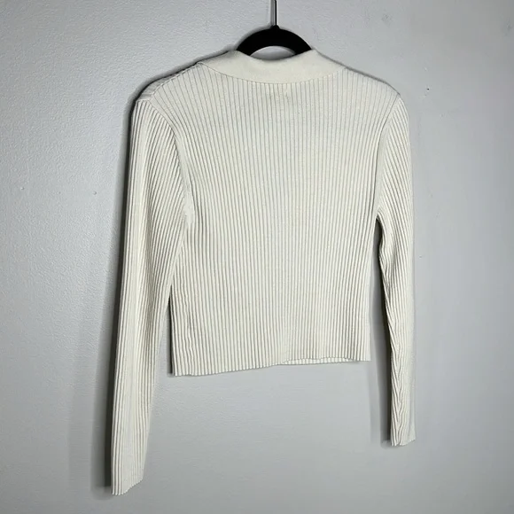 Aerie Ribbed Button Front Long Sleeve Collared Crop Top size Large - Picture 10 of 12